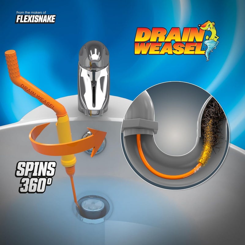 FlexiSnake Drain Weasel Sink Snake Hair Clog Remover Tool, Sink, Pipe, Bathroom, Bathtub Drain Cleaner, 18-inch Long, Flexible, Made in The USA, 10 Pack Wand Refills and Removable Handle - Image 2